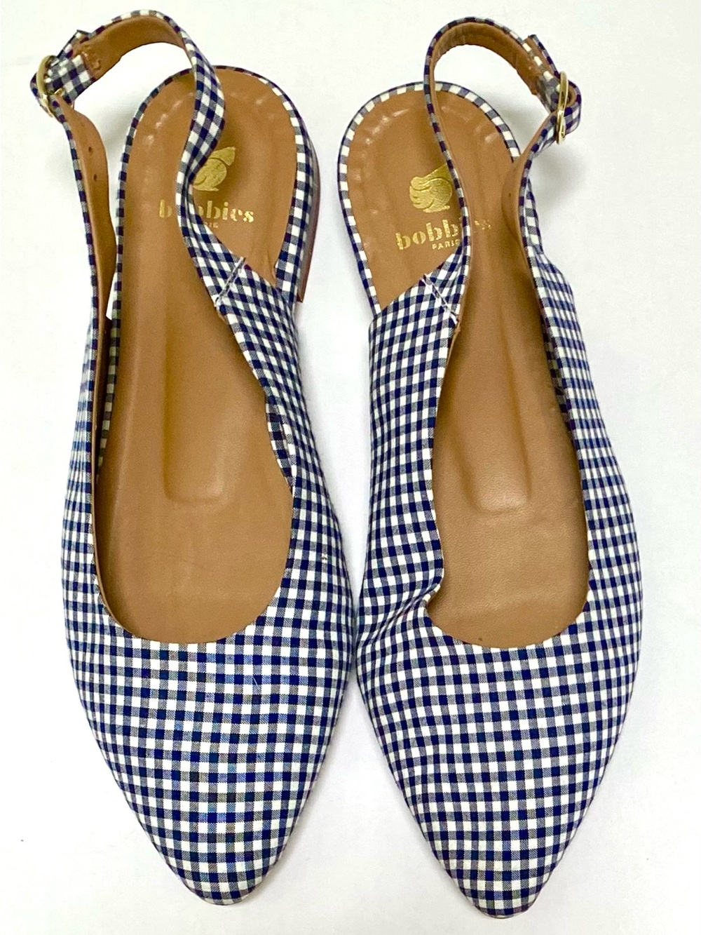 Bobbies Paris Paige Navy Gingham Slingback Flats - Picture 1 of 6